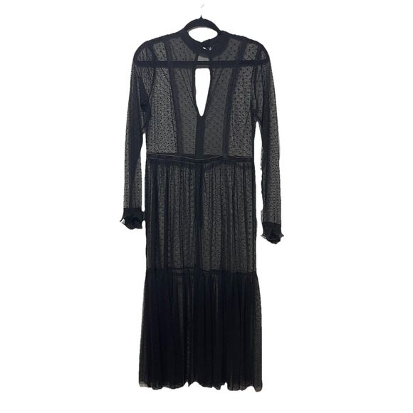Sheer Maxi Dress Size S Goth Romantic Gown Club Witchy Sexy Ruffle Cuffs Mesh - Picture 9 of 9